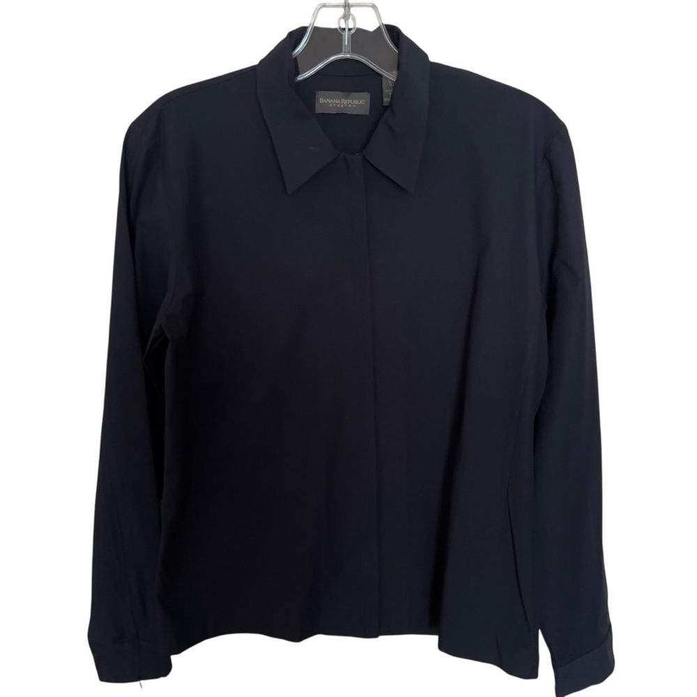 Banana Republic Women’s Black Stretch Zipper Long Sleeve Collar Top Size Medium